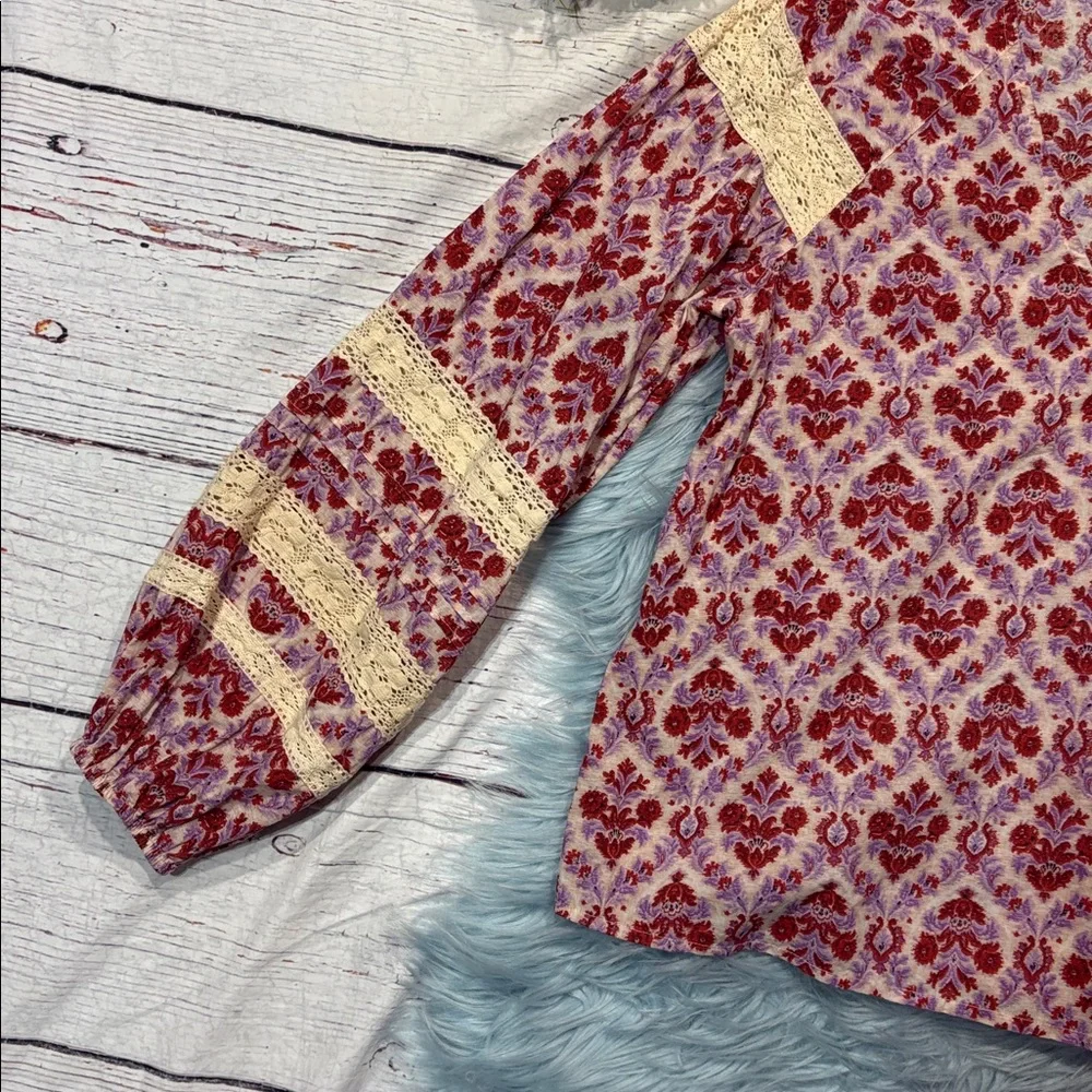 Eze Sur Mer Anthropologie women's multicolored floral long-sleeved blouse - Picture 6 of 8